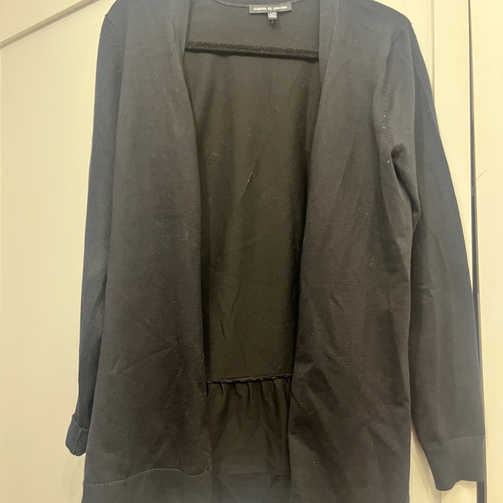 Cable & Gauge Black Open Front Cardigan, large